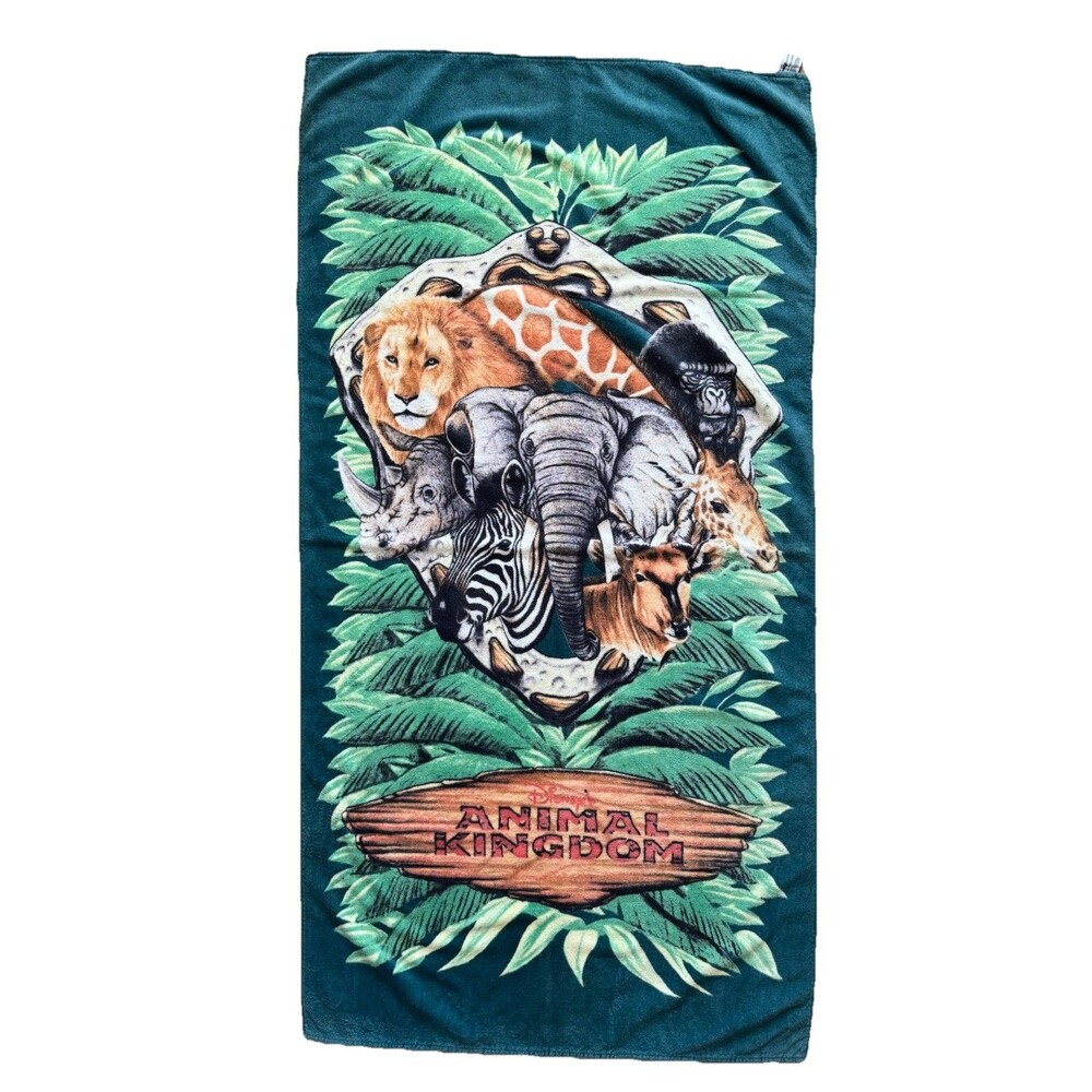 VTG 90s Walt Disney Animal Kingdom Beach Towel Parks Official Lion Elephant Rare